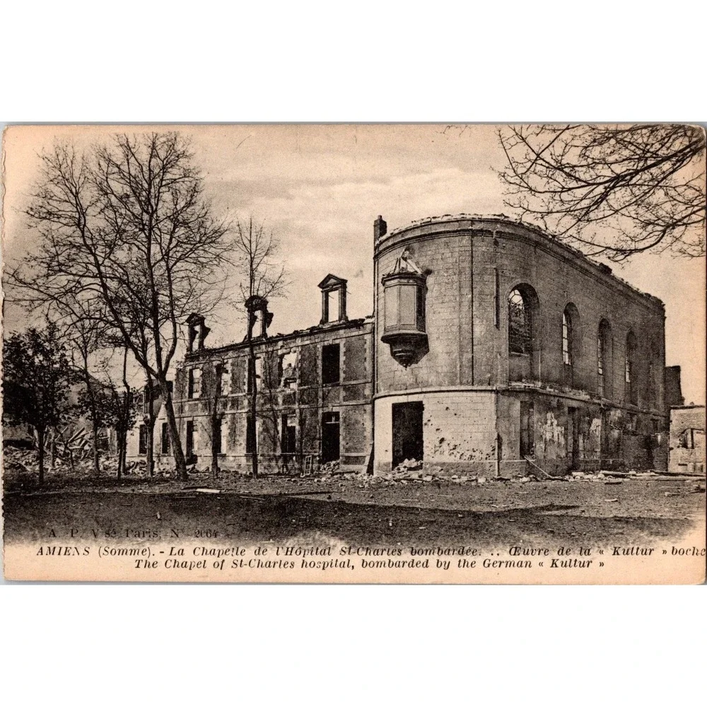 Vintage WWI Bombed St-Charles Hospital Chapel Amiens France‎ Postcard
